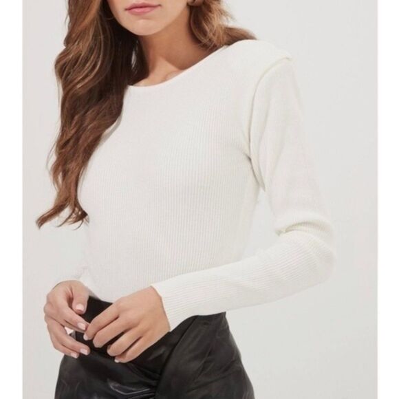 White Open Back Long Sleeve Bodysuit L - Picture 2 of 5